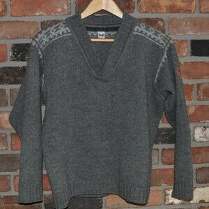 DALE OF NORWAY Fair Isle V-neck Gray Wool Knit Ski Sweater Size S-M